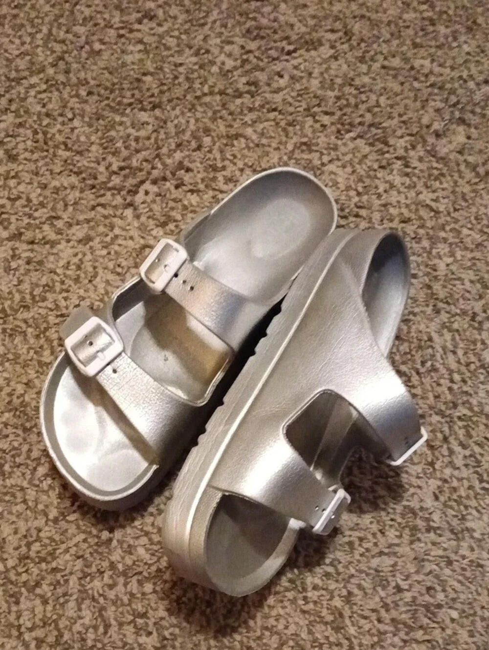 Metallic Silver Double-Buckle Women's Platform Sandals